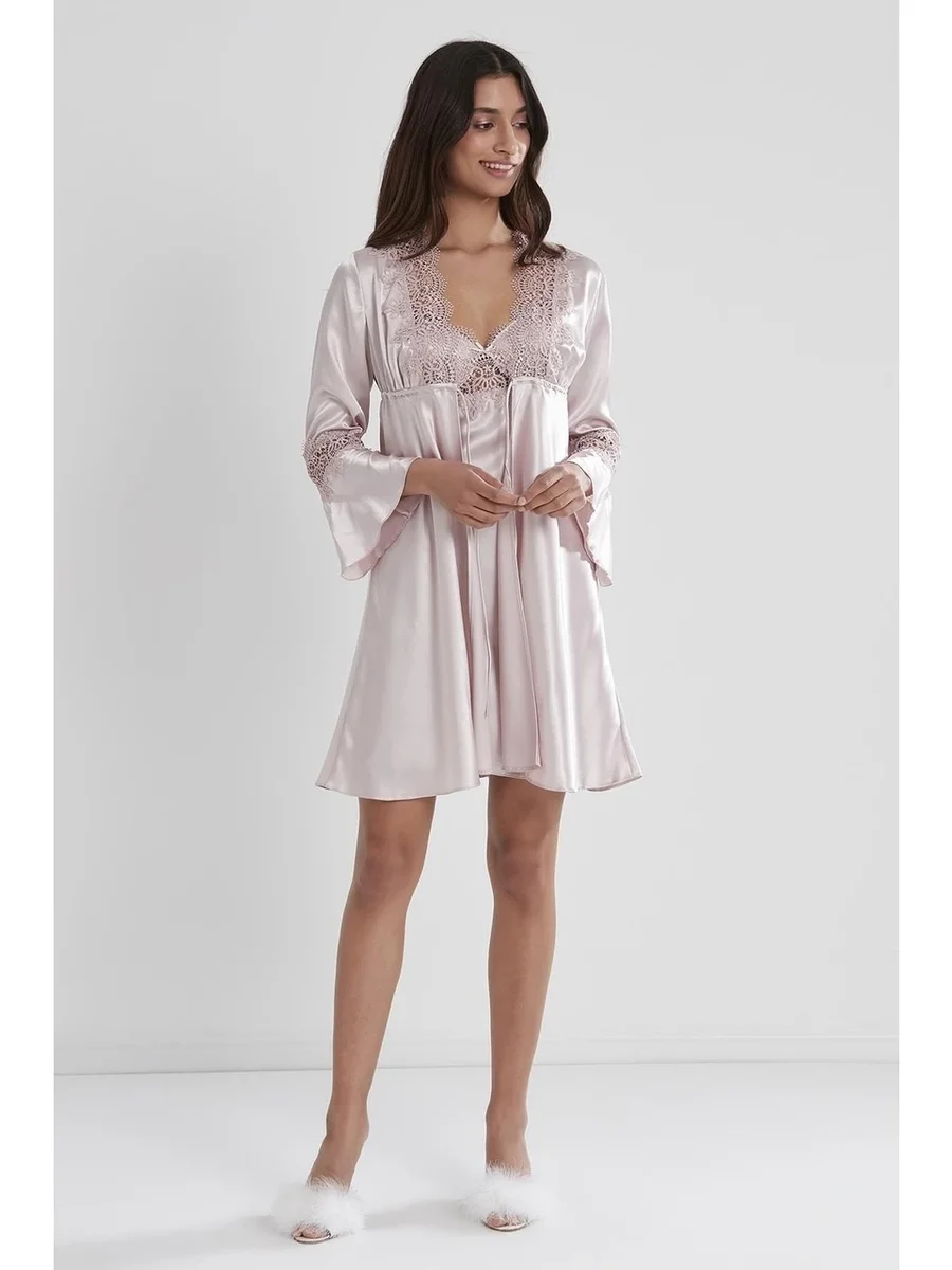 Pierre Cardin 6325 6'lı Saten Gecelik Sabahlık Takım