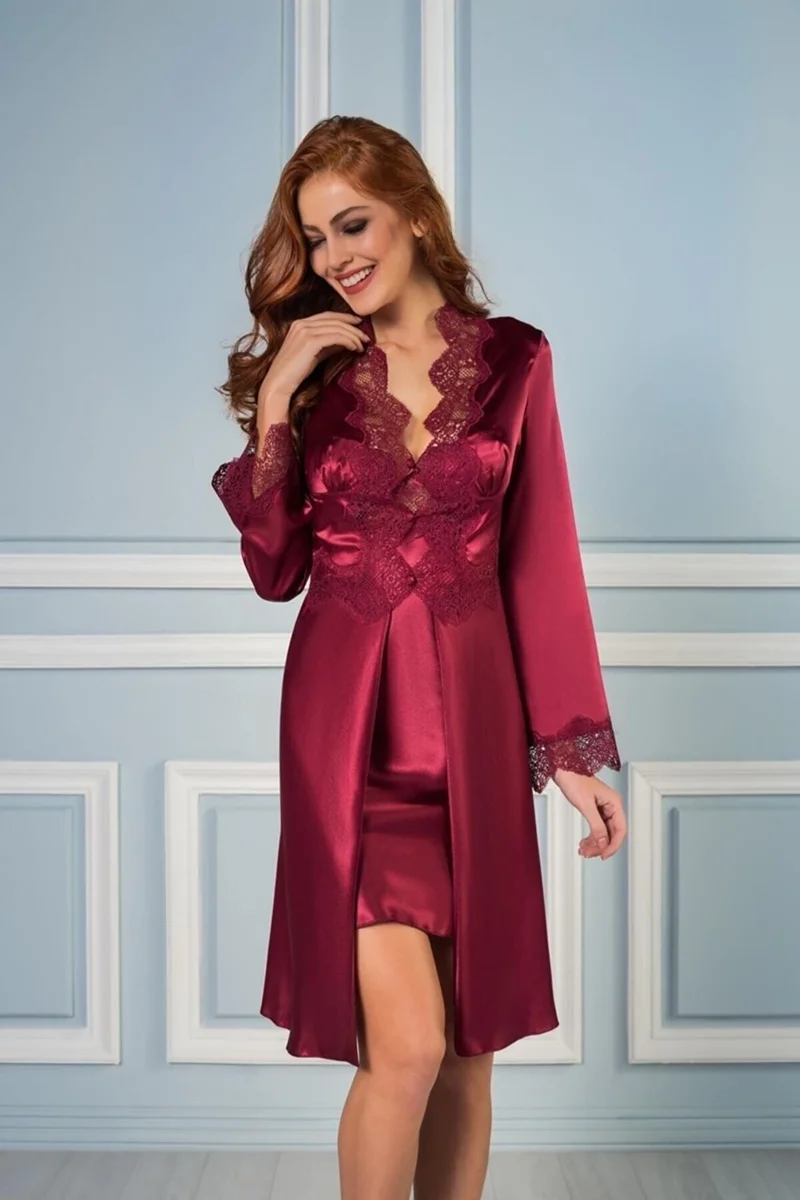 Pierre Cardin 6335 6'lı Saten Gecelik Sabahlık Takım