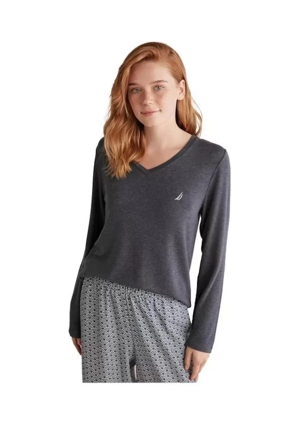 Nautıca W618 Kadın Patlı V Yaka Uzun Kollu Pijama Takımı