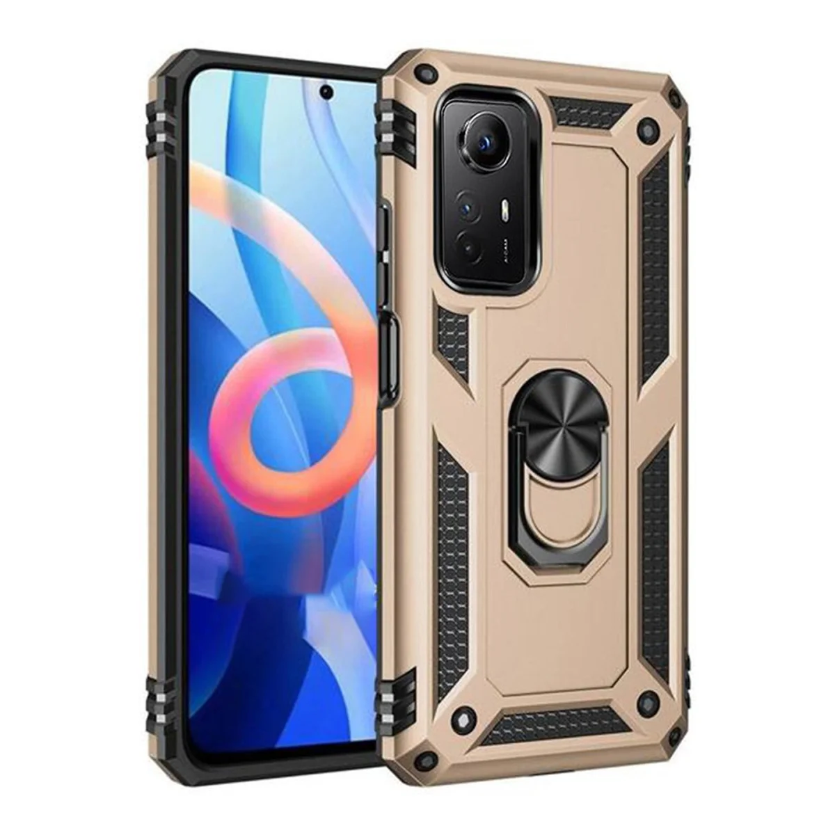 Redmi Note 12S Kılıf Sofya Yüzüklü Silikon Kapak - Gold