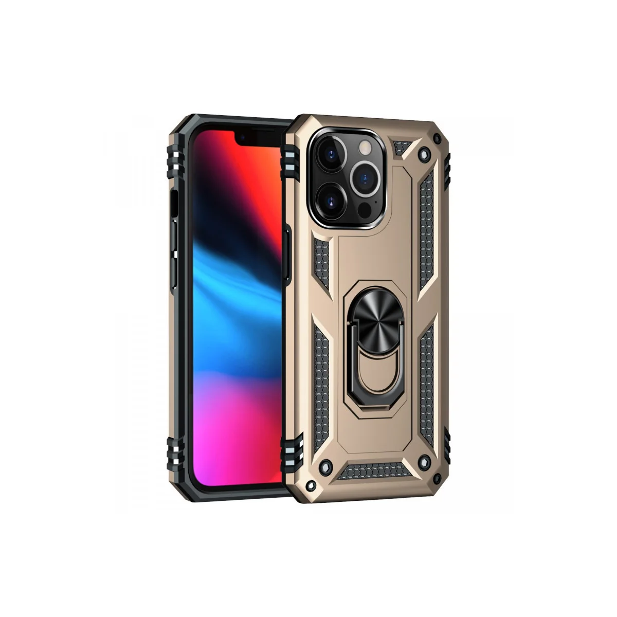 iPhone 14 Pro Max Kılıf Sofya Yüzüklü Silikon Kapak - Gold