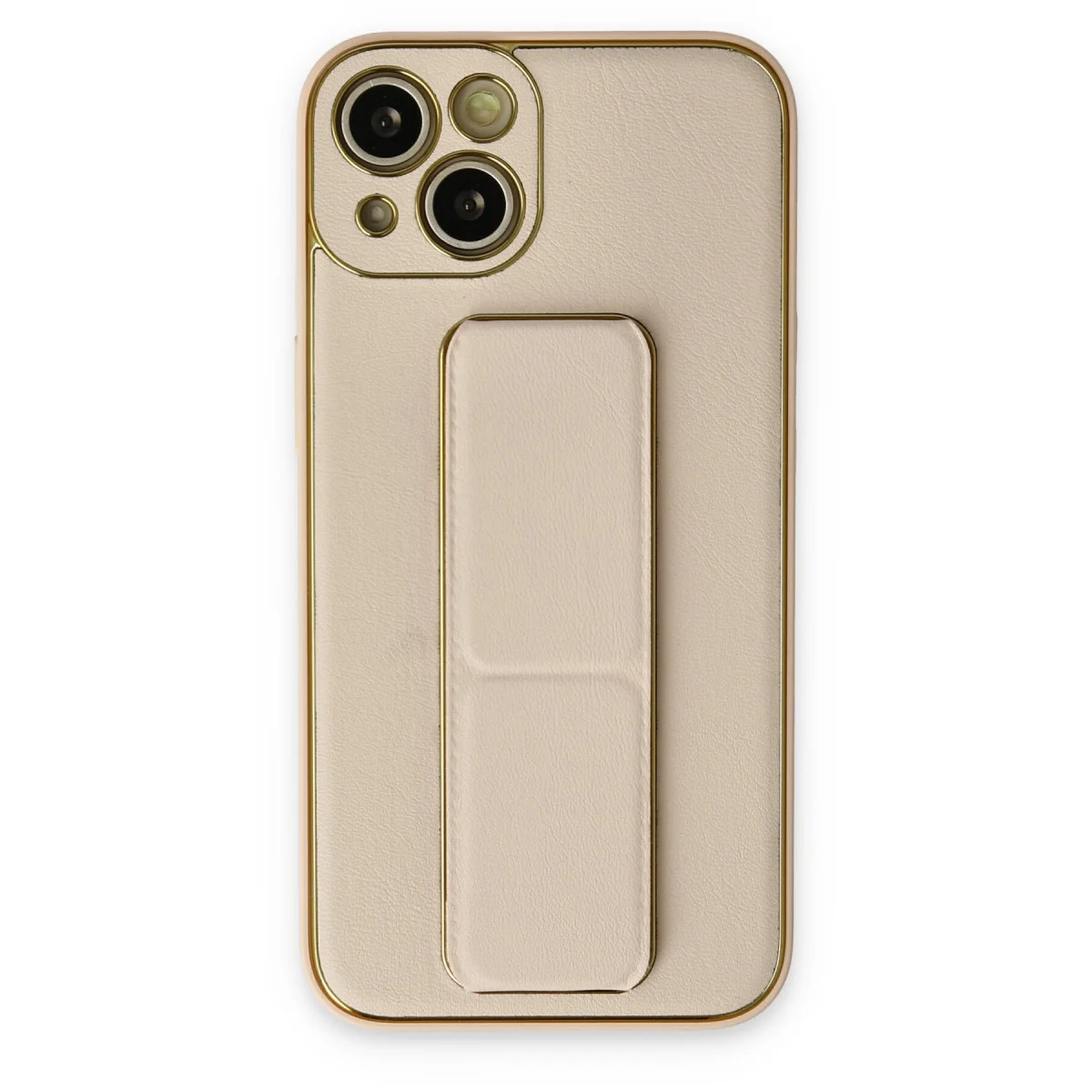 iPhone 14 Plus Kılıf Coco Deri Standlı Kapak - Gold