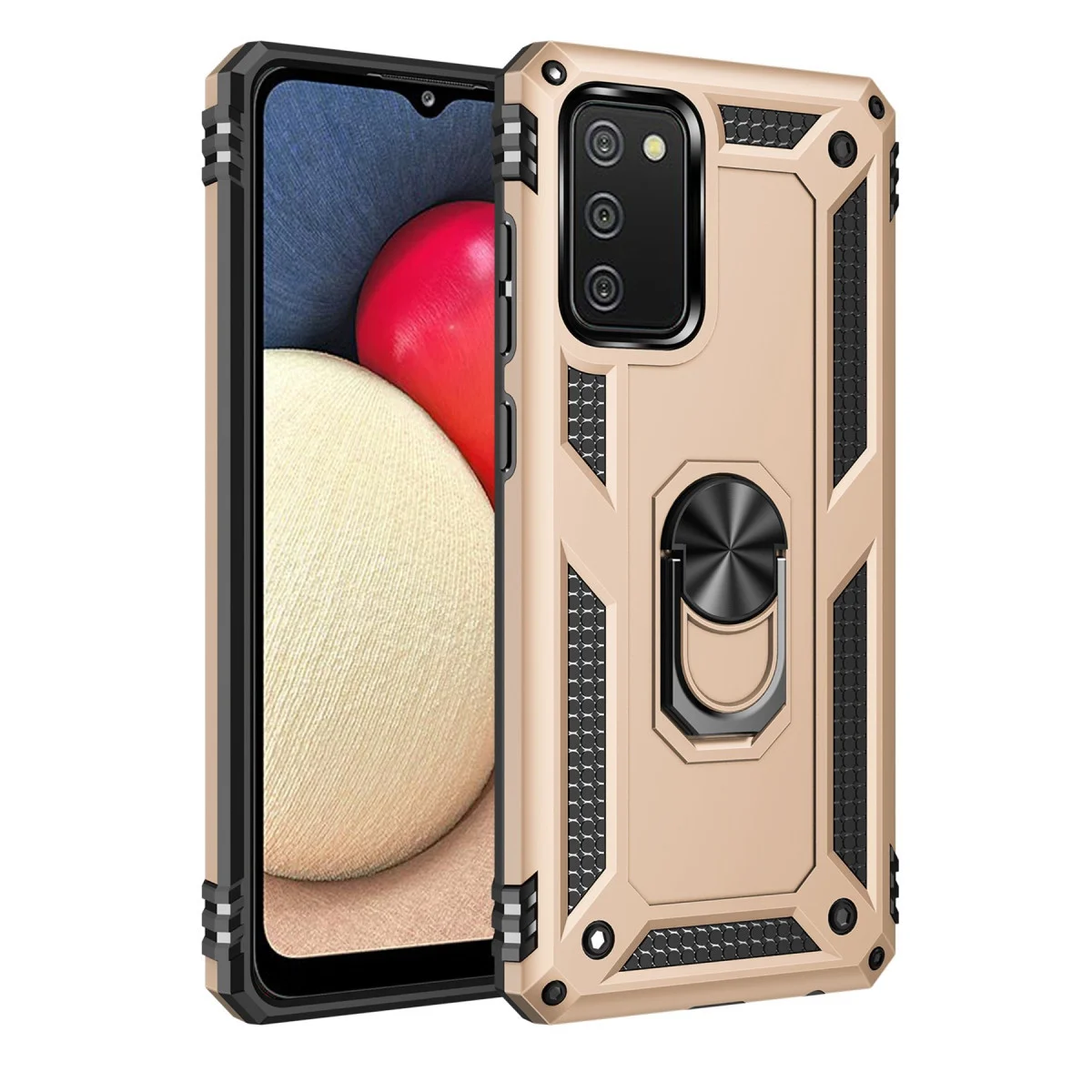 Galaxy A03S Kılıf Sofya Yüzüklü Silikon Kapak - Gold