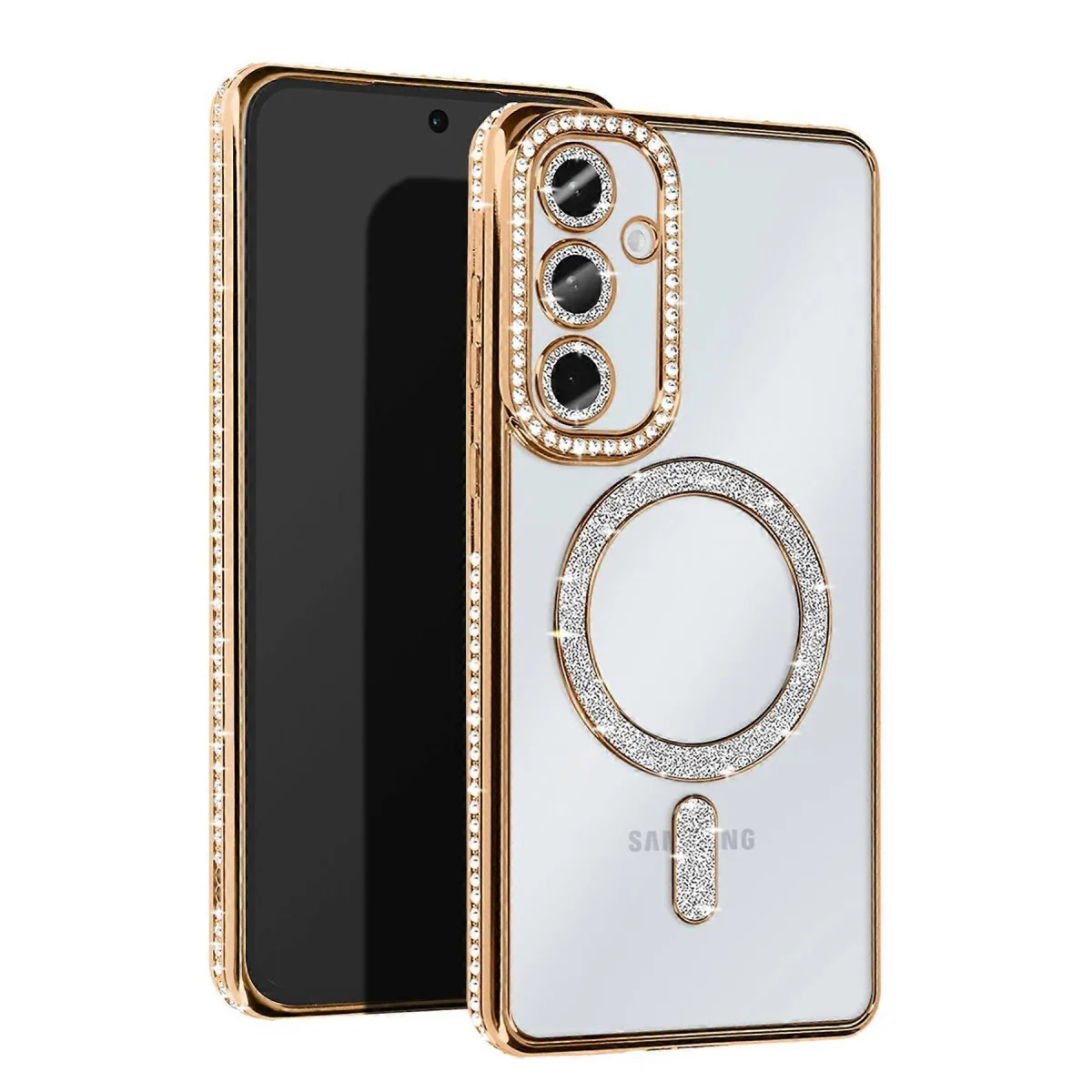Galaxy S25 Kılıf Joke Simli Magneticsafe Kılıf - Gold
