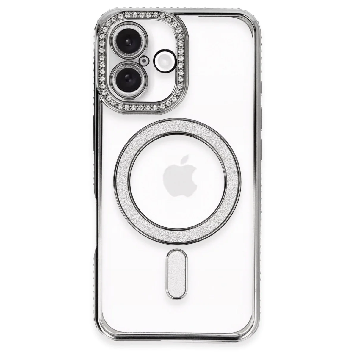 iPhone 16 Plus Kılıf Joke Simli Magneticsafe Kılıf - Gri