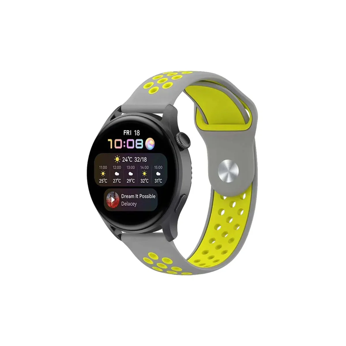 Watch 22mm Spor Delikli Kordon - Gri-Yeşil