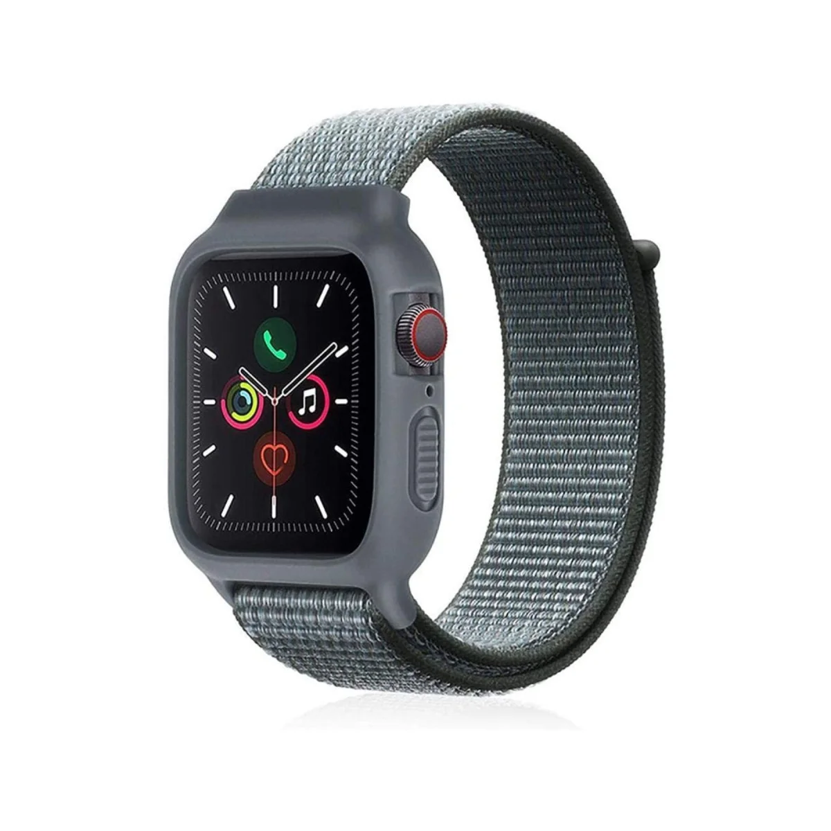 Watch 38mm Hasırlı Cırtcırtlı Kasalı Kordon - Gri-Turkuaz