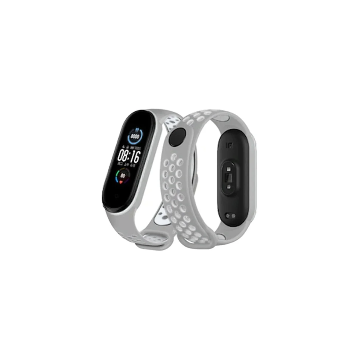 Mi Band 4 Spor Delikli Kordon - Gri-Beyaz