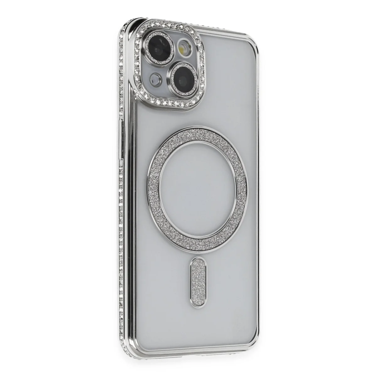 iPhone 13 Kılıf Joke Simli Magneticsafe Kılıf - Gümüş