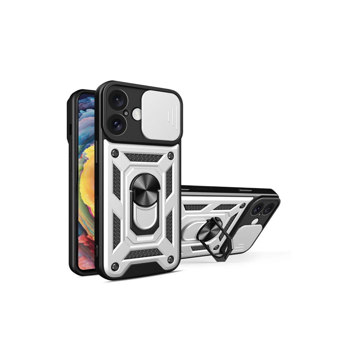 iPhone 16 Kılıf Pars Lens Yüzüklü Silikon - Gümüş