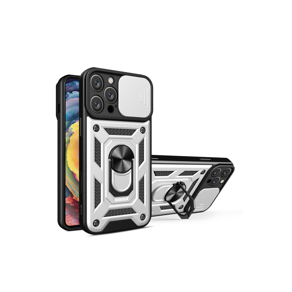 iPhone 16 Pro Kılıf Pars Lens Yüzüklü Silikon - Gümüş