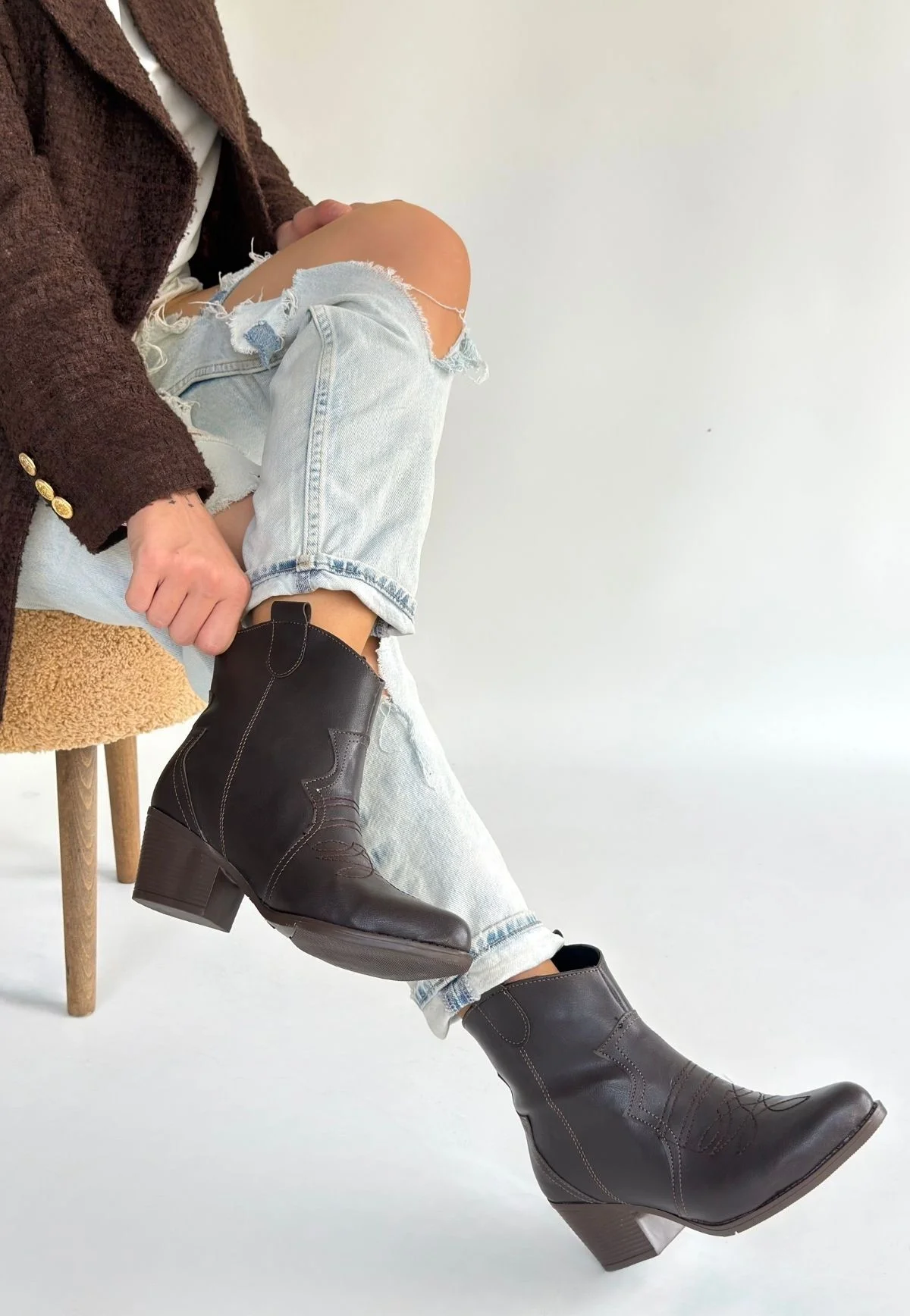 Akver Acı Kahve Cilt Topuklu Bot