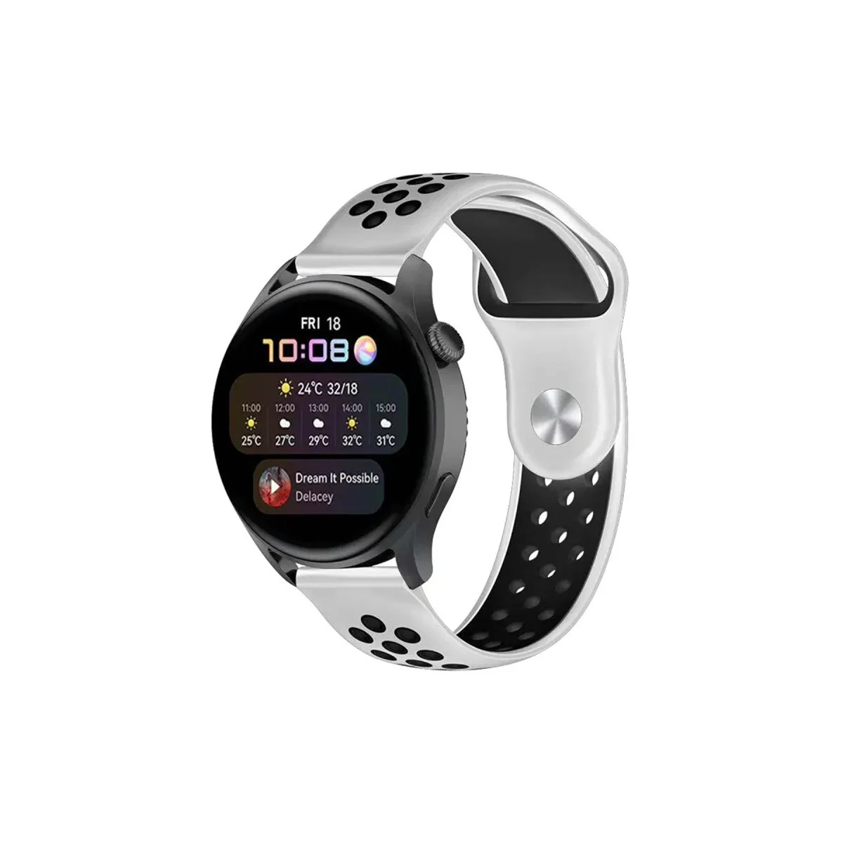 Watch 22mm Spor Delikli Kordon - Beyaz-Siyah