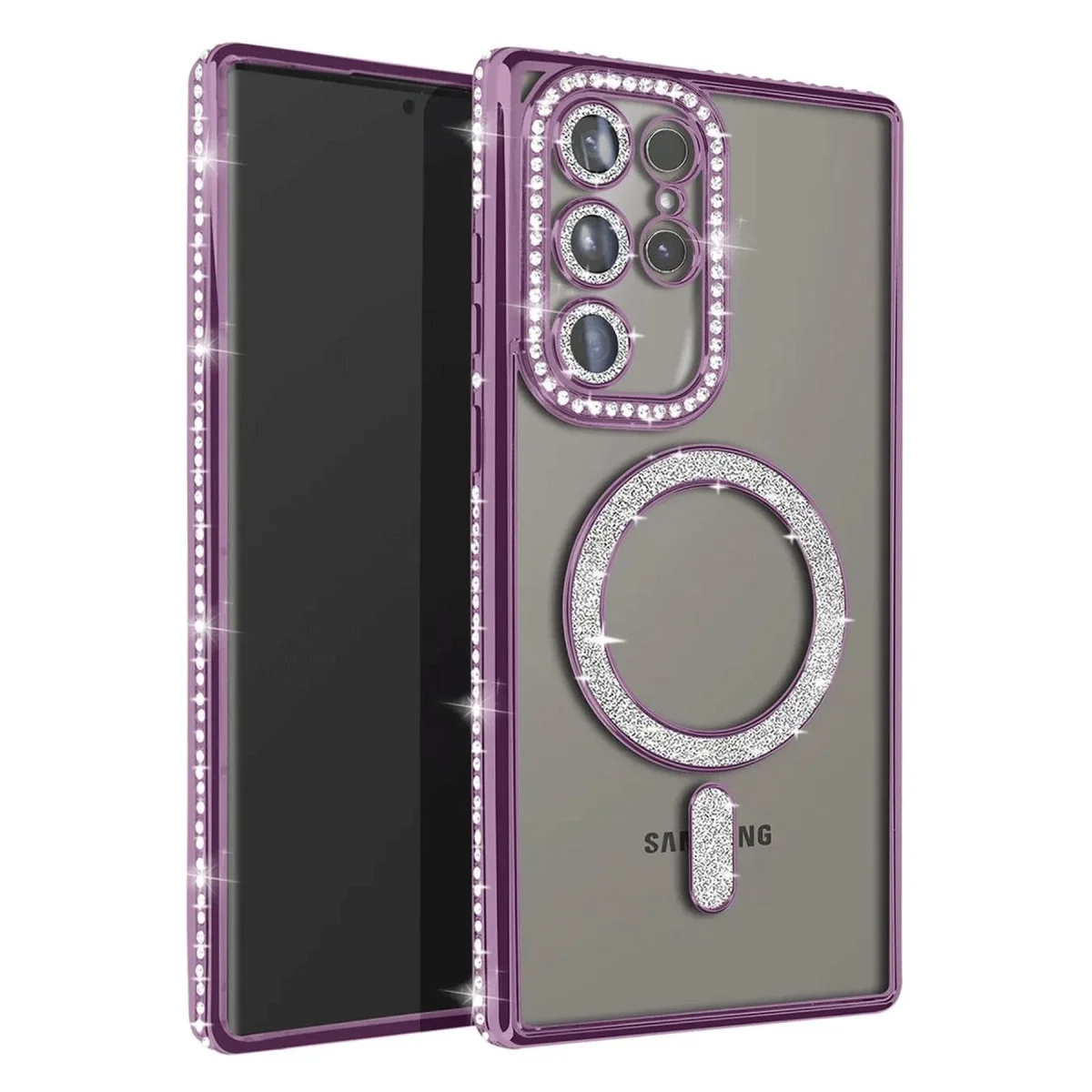 Galaxy S25 Ultra Kılıf Joke Simli Magneticsafe Kılıf - Derin Mor