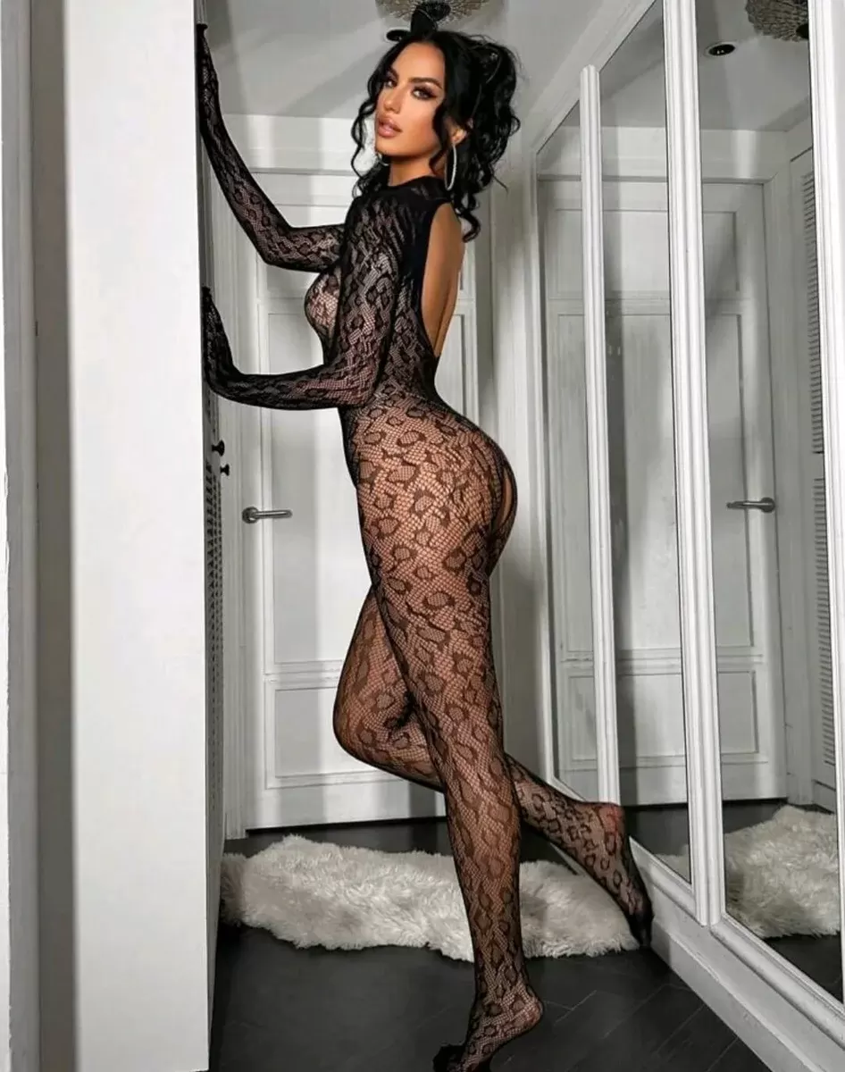 Leopar Desen Vücut Çorabı