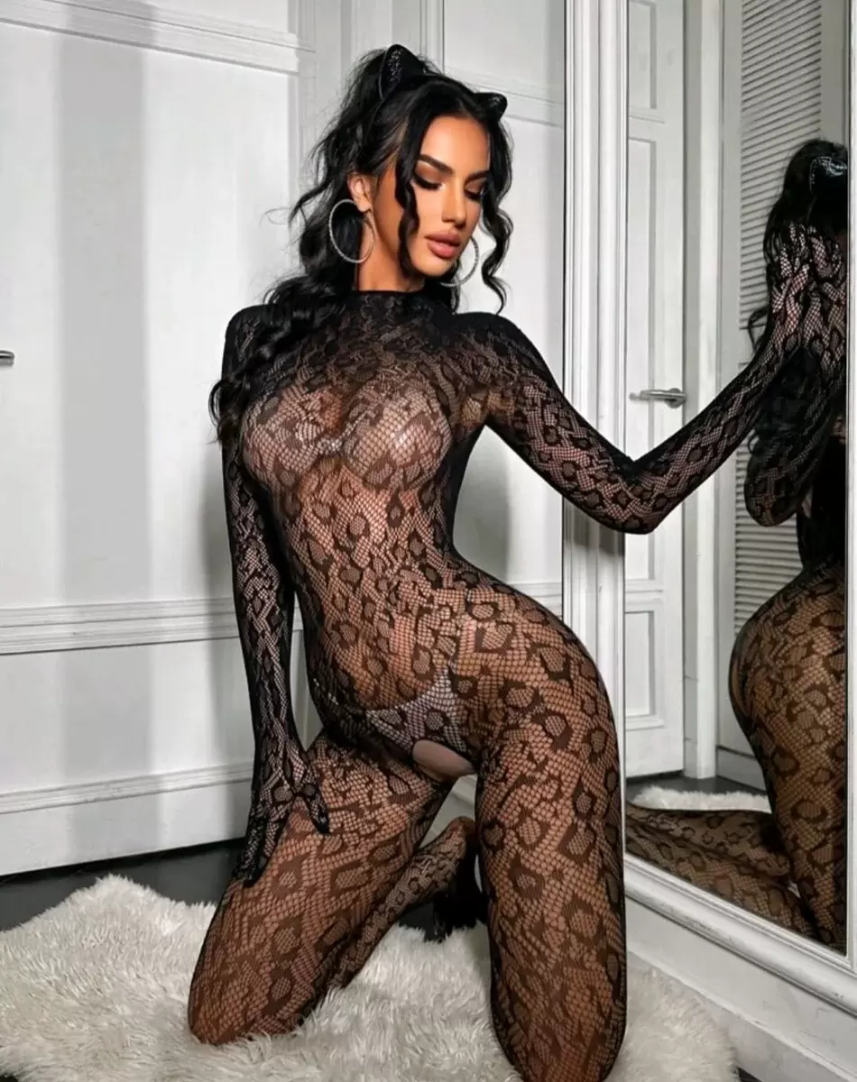 Leopar Desen Vücut Çorabı