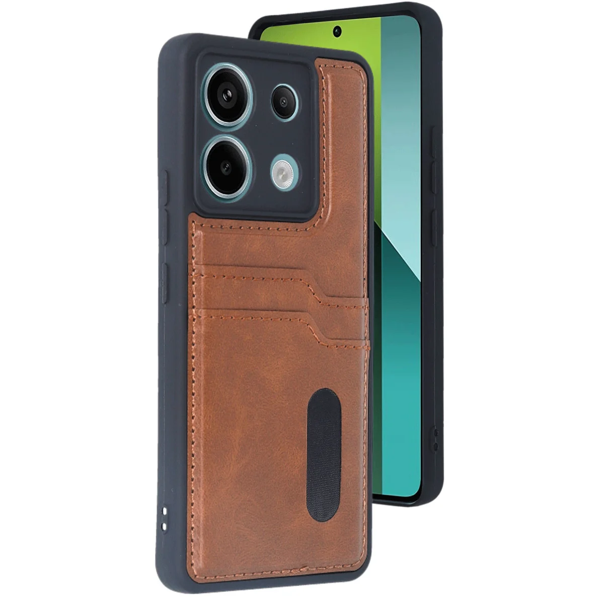 Redmi Note 13 Pro 4G Kılıf Sara Kartvizitli Deri Kılıf - Taba