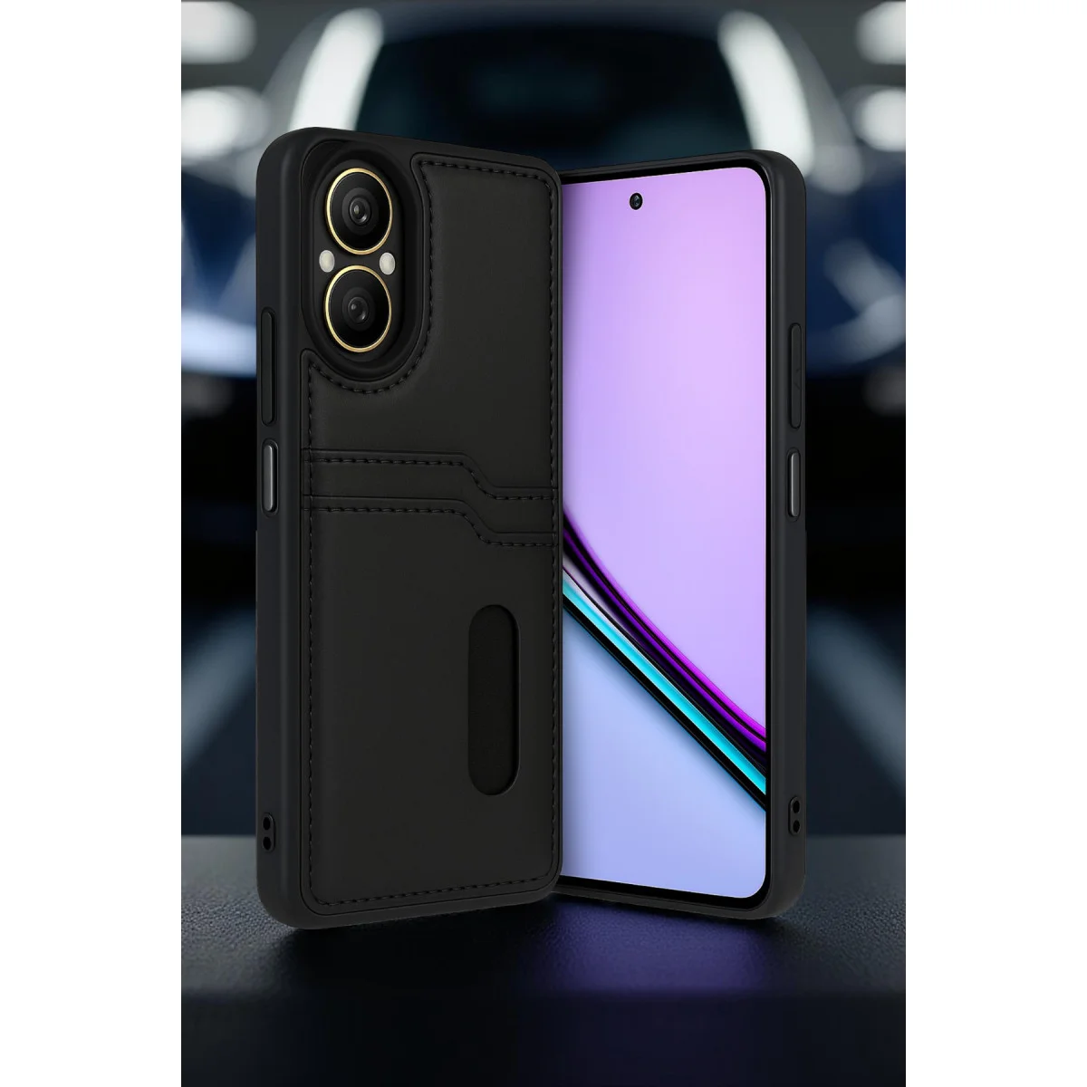 Realme 12 Lite Kılıf Sara Kartvizitli Deri Kılıf - Taba