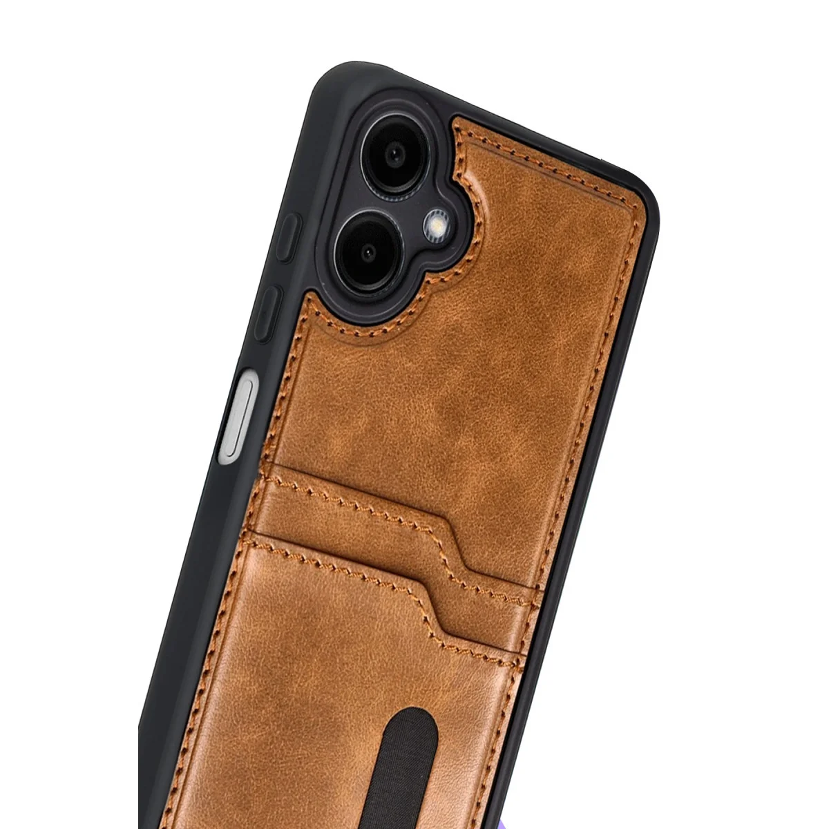 Galaxy A07 4G Sara Kartvizitli Deri Kılıf - Taba