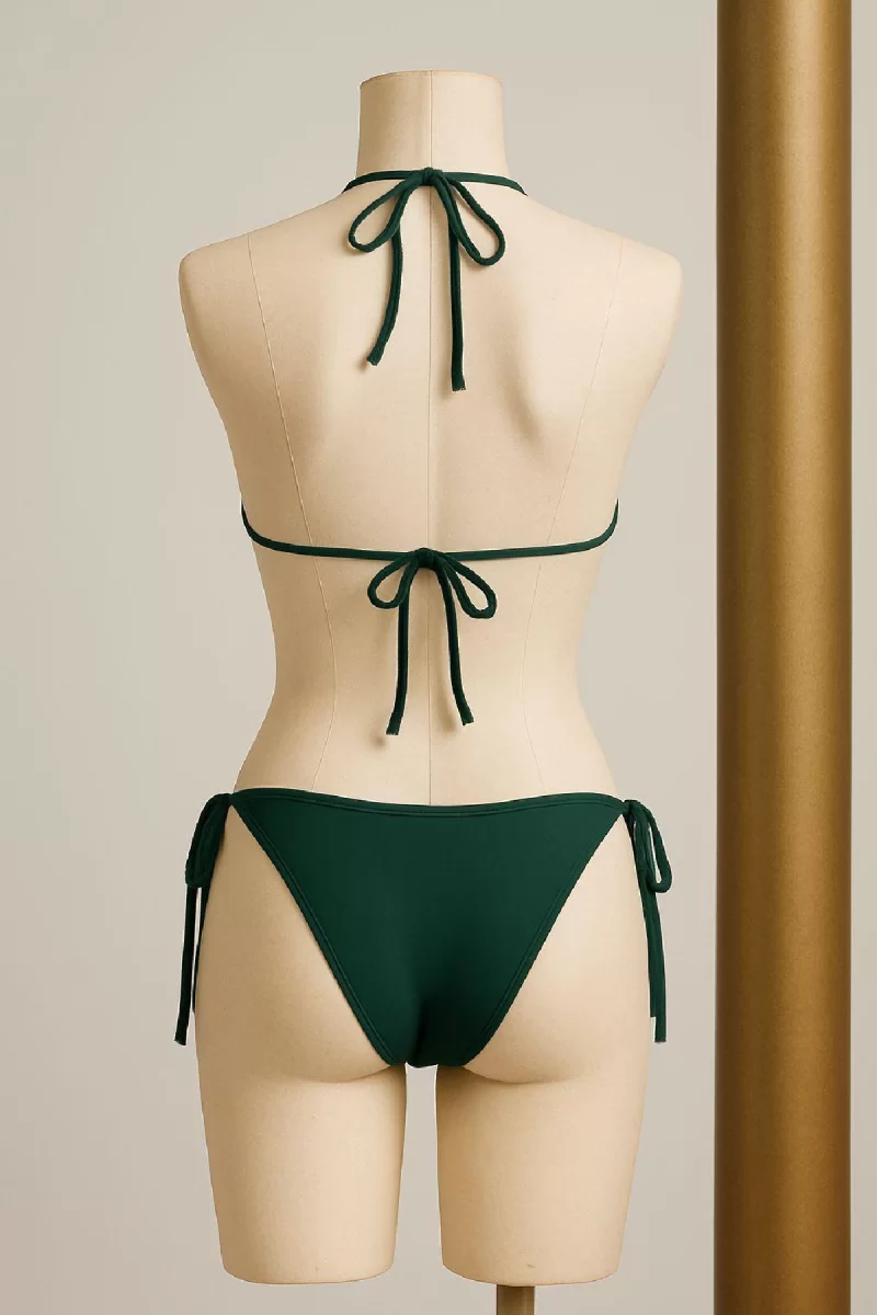 Kadın Yeşil Yandan ve Boyundan Bağlamalı Bikini Mayo Takımı