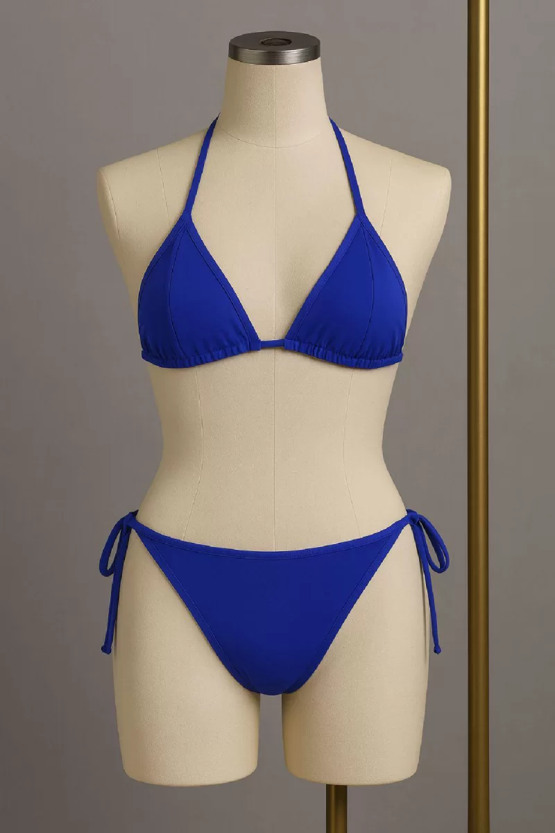 Kadın Mavi Yandan ve Boyundan Bağlamalı Bikini Mayo Takımı