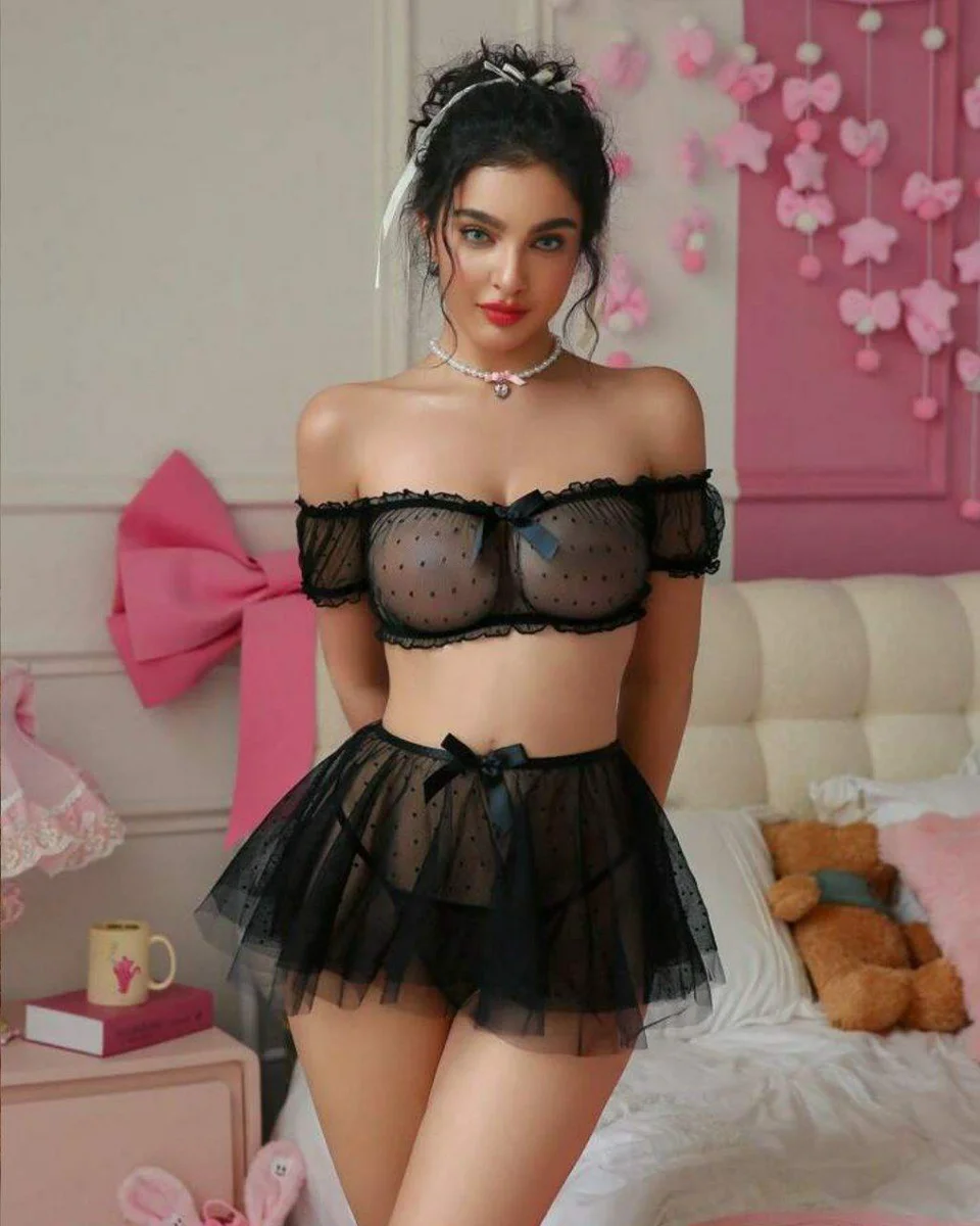 Siyah Transparan Fantezi Tül Etekli Sütyen Takımı