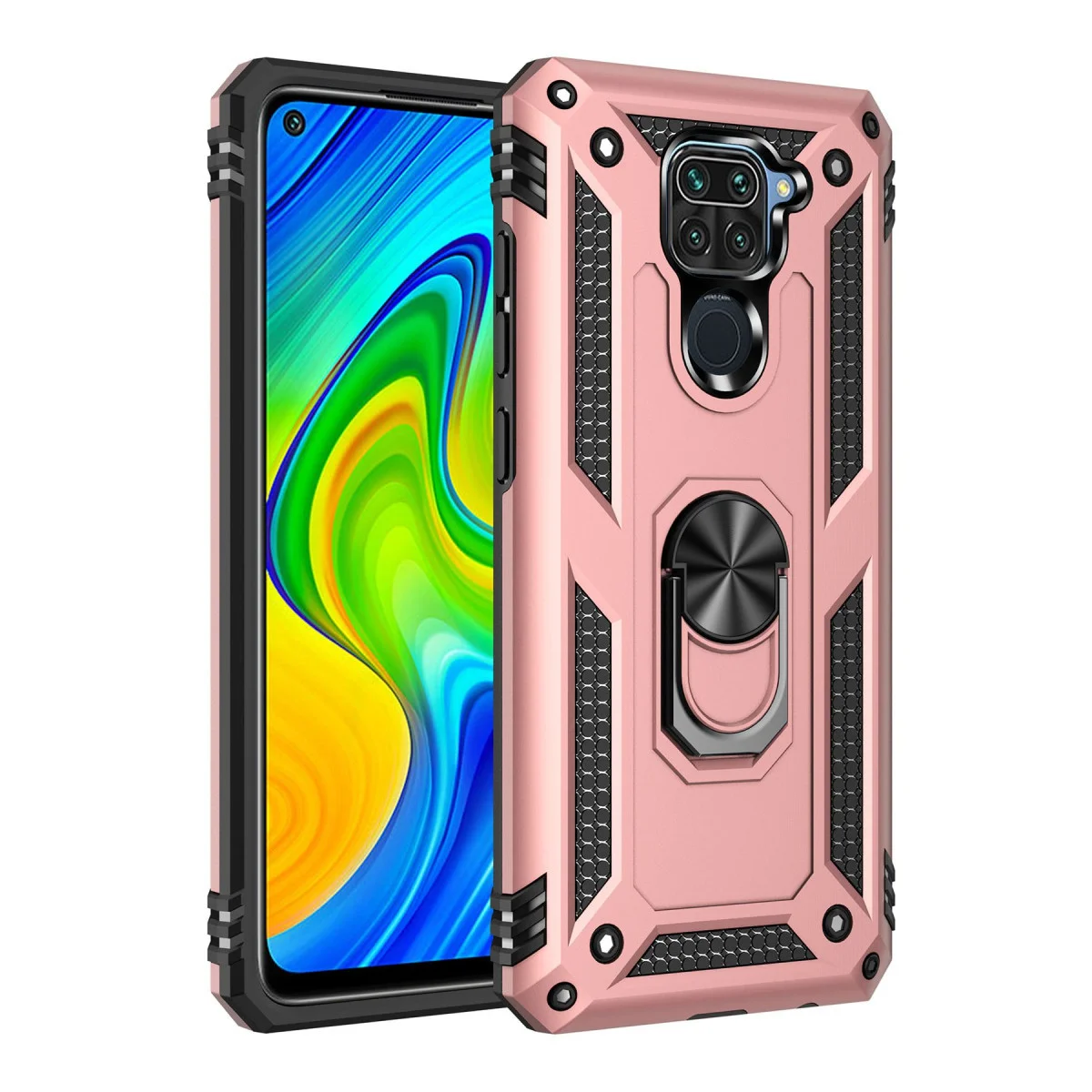 Redmi Note 9 Kılıf Sofya Yüzüklü Silikon Kapak - Rose