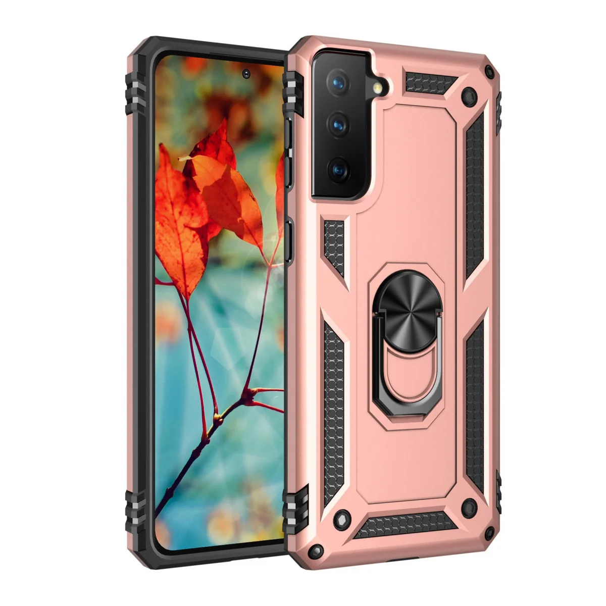 Galaxy S21 Kılıf Sofya Yüzüklü Silikon Kapak - Rose