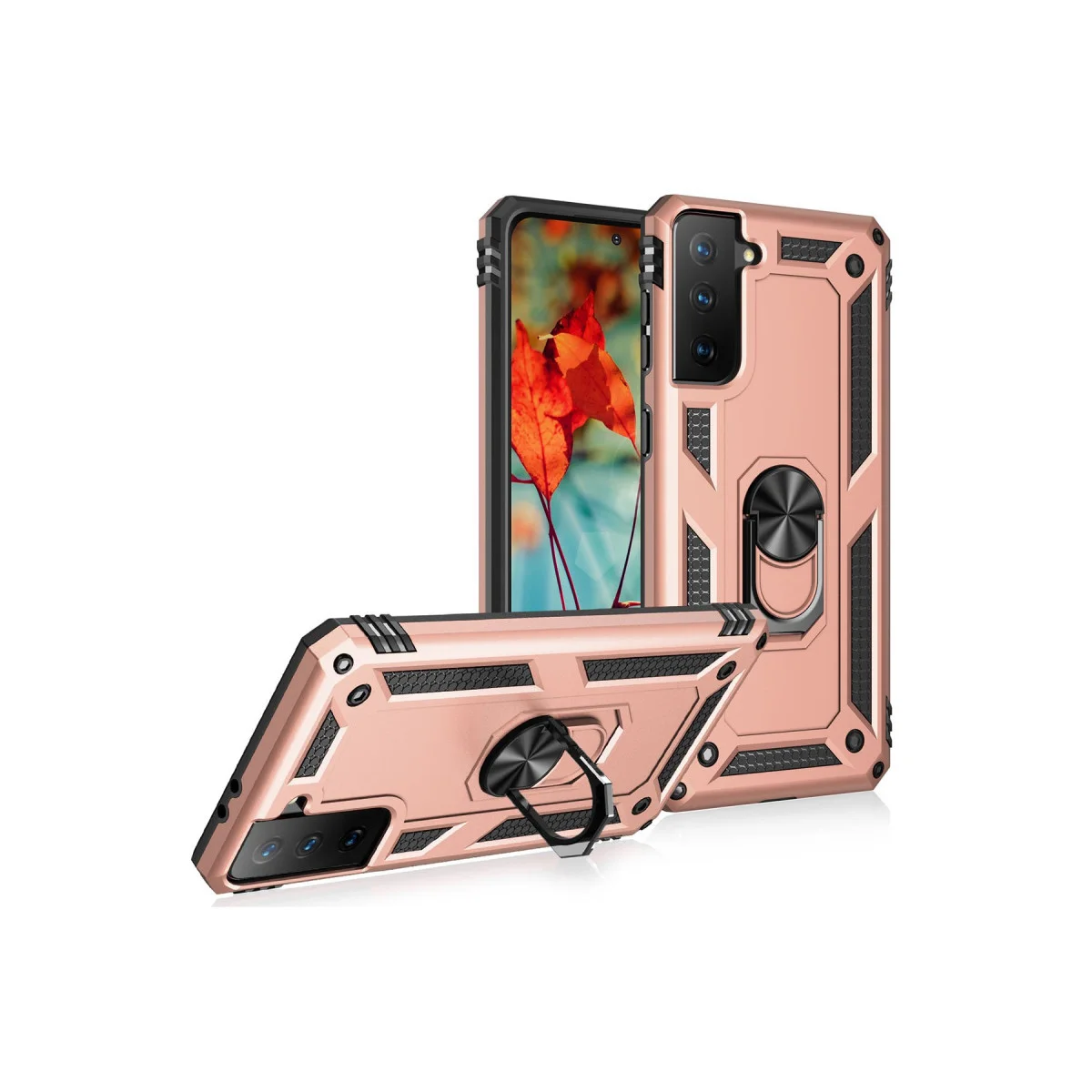 Galaxy S21 Kılıf Sofya Yüzüklü Silikon Kapak - Rose