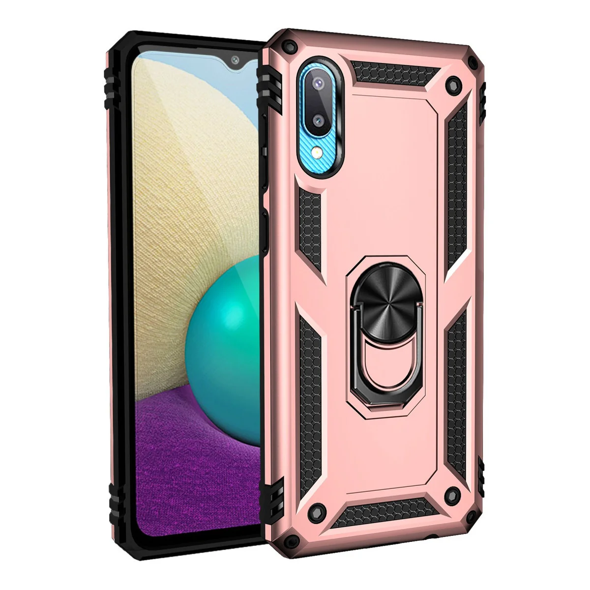 Galaxy A02 Kılıf Sofya Yüzüklü Silikon Kapak - Rose