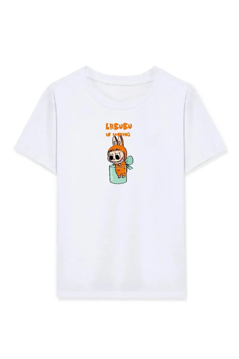 Kız Labubu Çocuk Baskılı T-Shirt - Beyaz