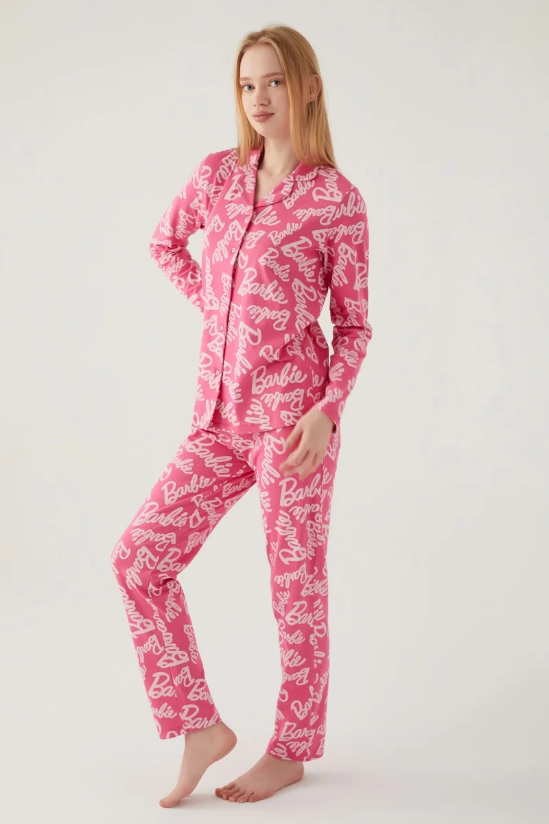 Barbie 1767-S Kadın Gömlek Yaka Pijama Takımı