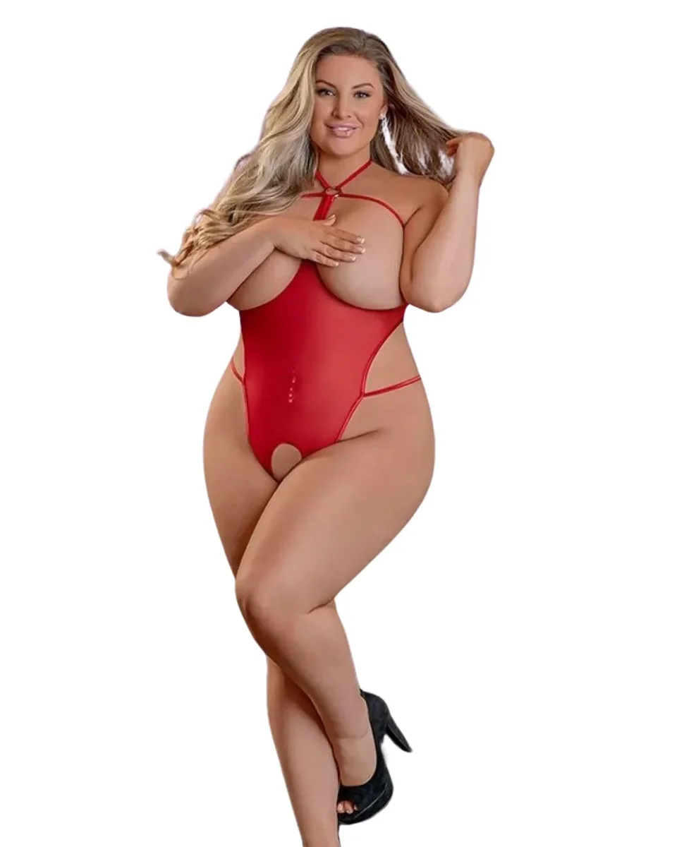Büyük Beden Fantezi Kırmızı Özel Bölgeleri Açık Seksi Tül Babydol