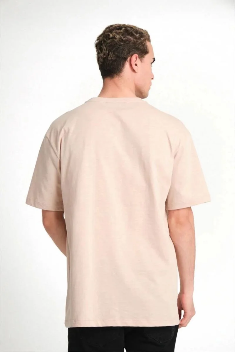 Erkek Düz Penye Tişört Bisiklet Yaka Kısa Kol Regular Fit T-Shirt - Bej