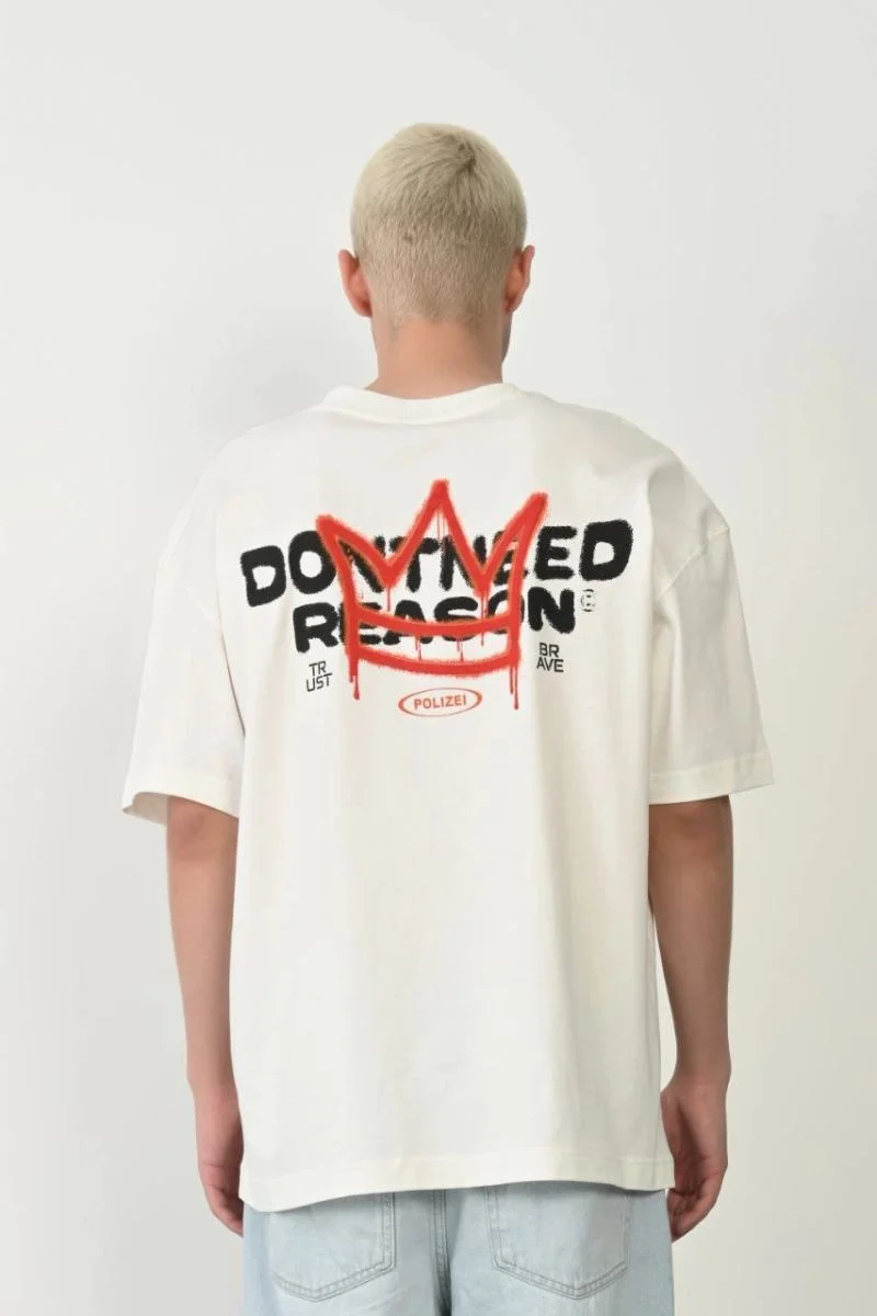 Erkek Baskılı T-Shirt Kısa Kol Bisiklet Yaka Rahat Kalıp Tişört  - Beyaz