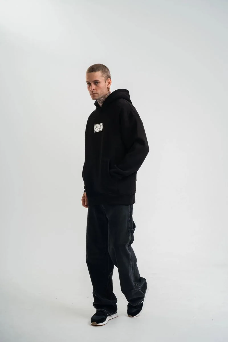 ERKEK 3 İplik Pamuklu Kapüşonlu Patchli Nakışlı Hoodie SweatShirt - Siyah