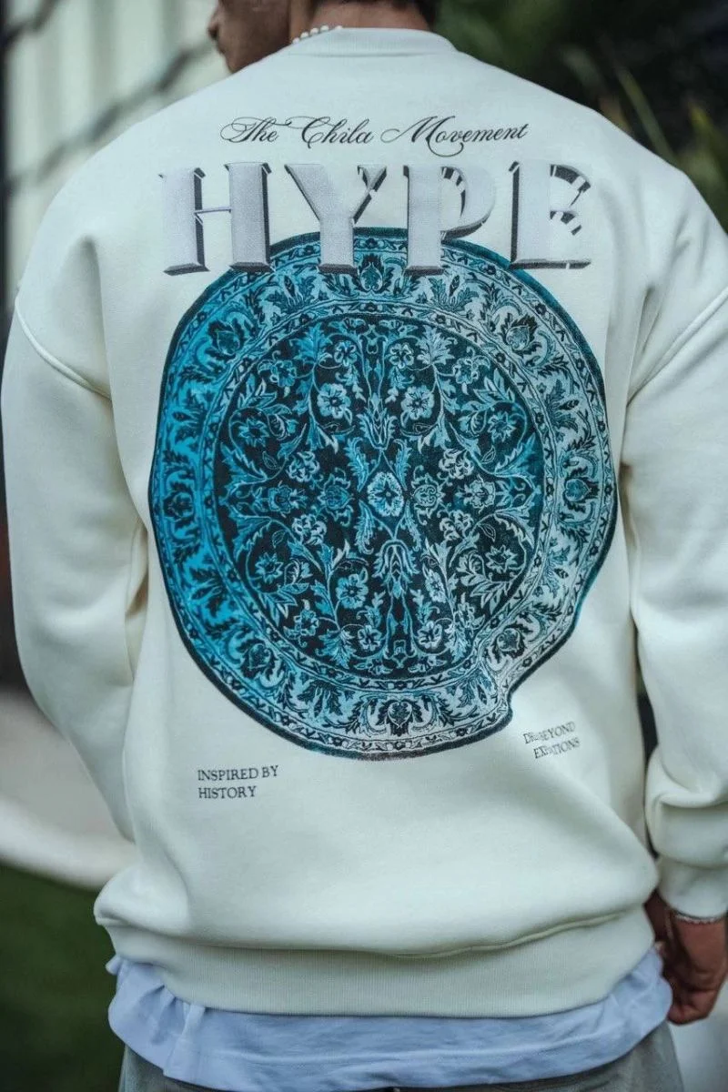 Erkek 3 İplik Pamuklu Bisiklet Yaka Baskılı SweatShirt - Beyaz