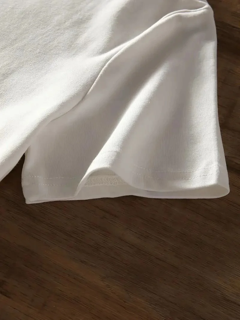 Kadın Kısa Kol Yazlık Tişört Bisiklet Yaka hi Baskılı T-Shirt - Beyaz