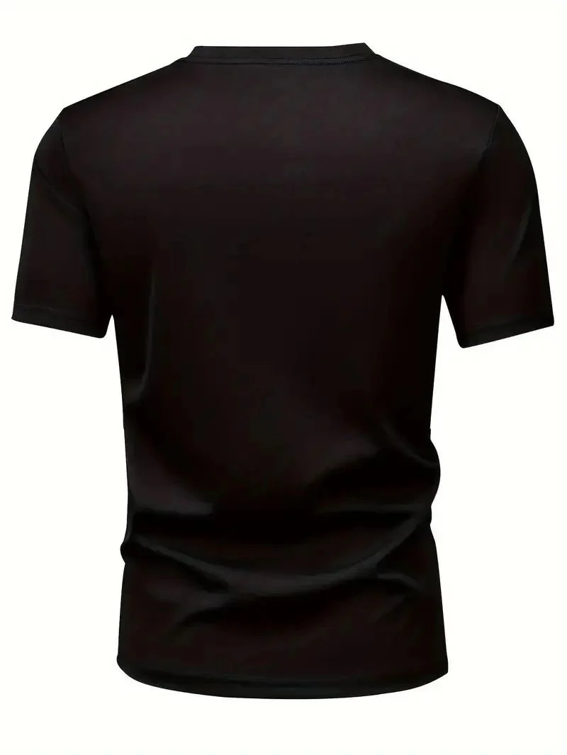 Erkek Kısa Kol Yazlık Tişört Bisiklet Yaka Baskılı Oversize T-Shirt - Siyah
