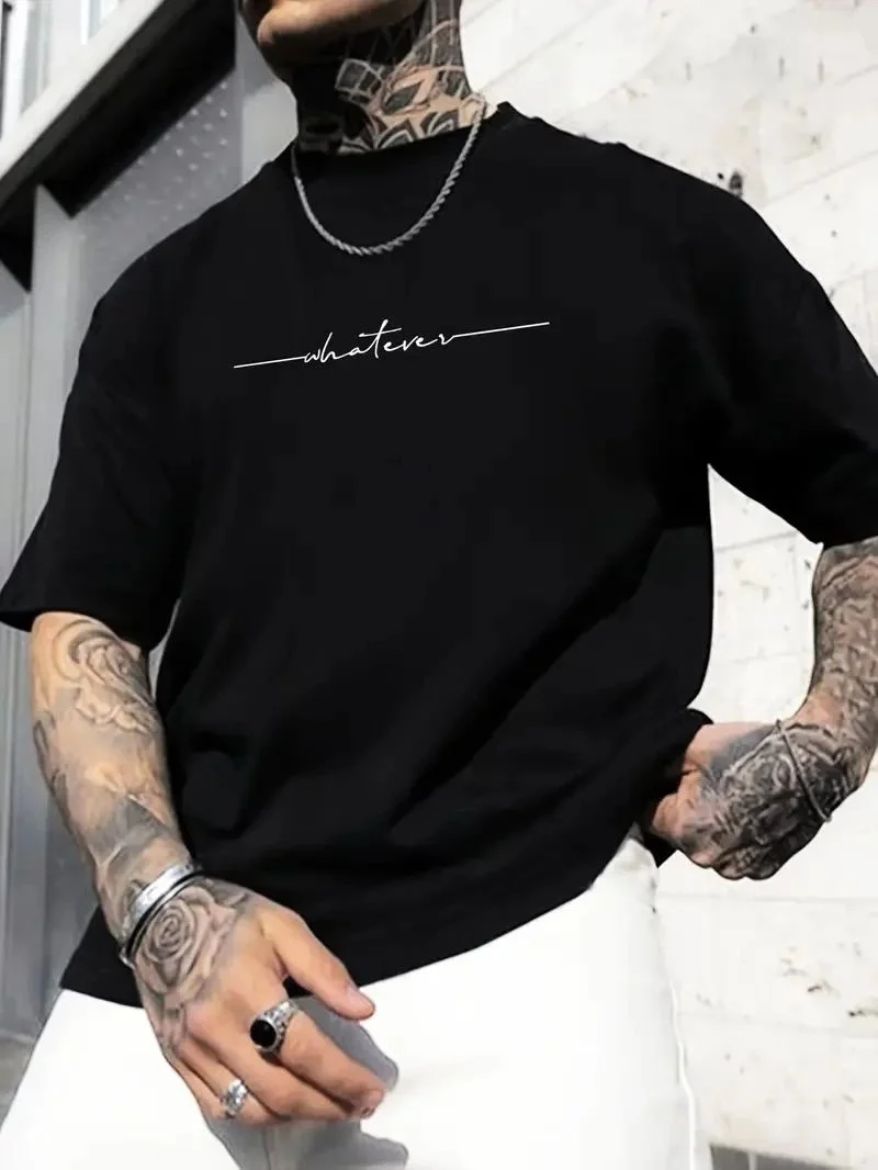 Erkek Baskılı T-Shirt Kısa Kol Bisiklet Yaka Regular Fit Yazlık Tişört - Siyah