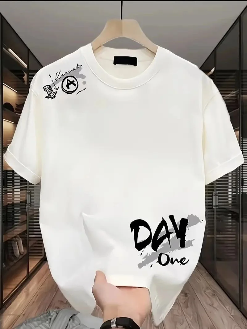 Kadın Kısa Kol Yazlık Tişört Bisiklet Yaka Baskılı Oversize T-Shirt - Beyaz