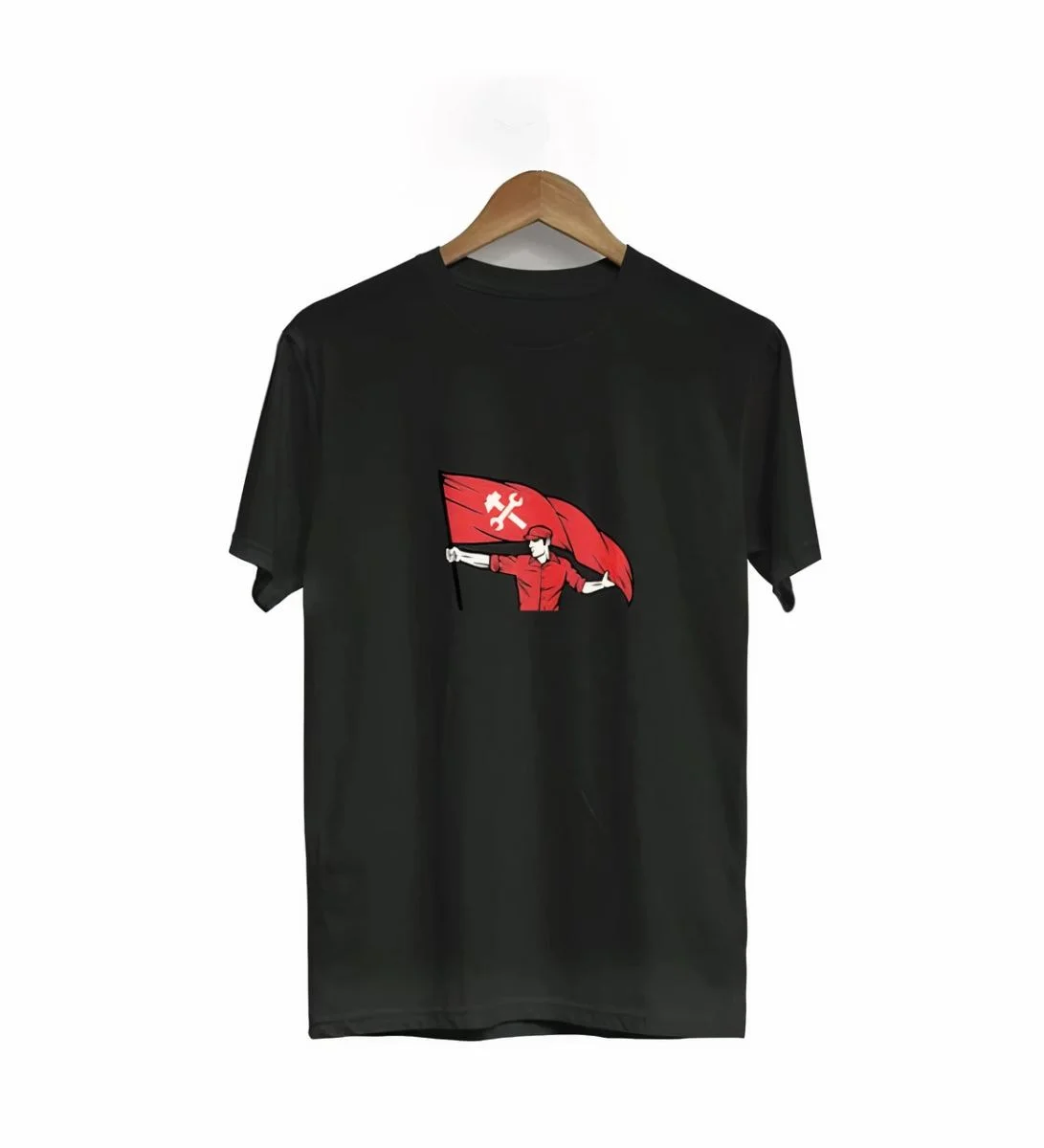1 Mayıs Emekçilerimiz İçin Tişört Özel Tasarım Bayraklı Emekçi Baskılı T-shirt - Siyah