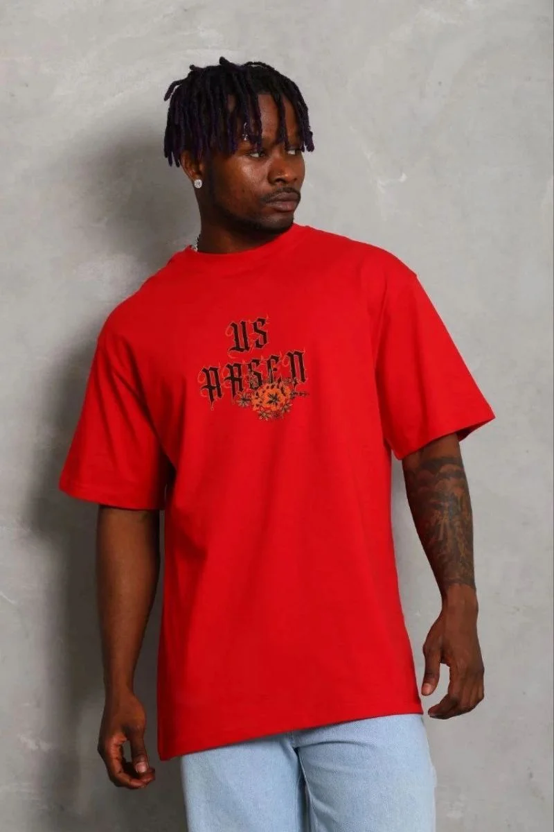 Erkek Baskılı T-Shirt Kısa Kol Bisiklet Yaka Regular Fit Tişört - Kırmızı