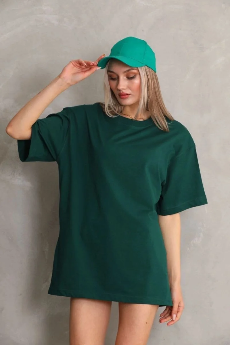 Kadın Regular Fit Tişört Bisiklet Yaka Yazlık Kısa Kol Basıc T-Shirt - Yeşil