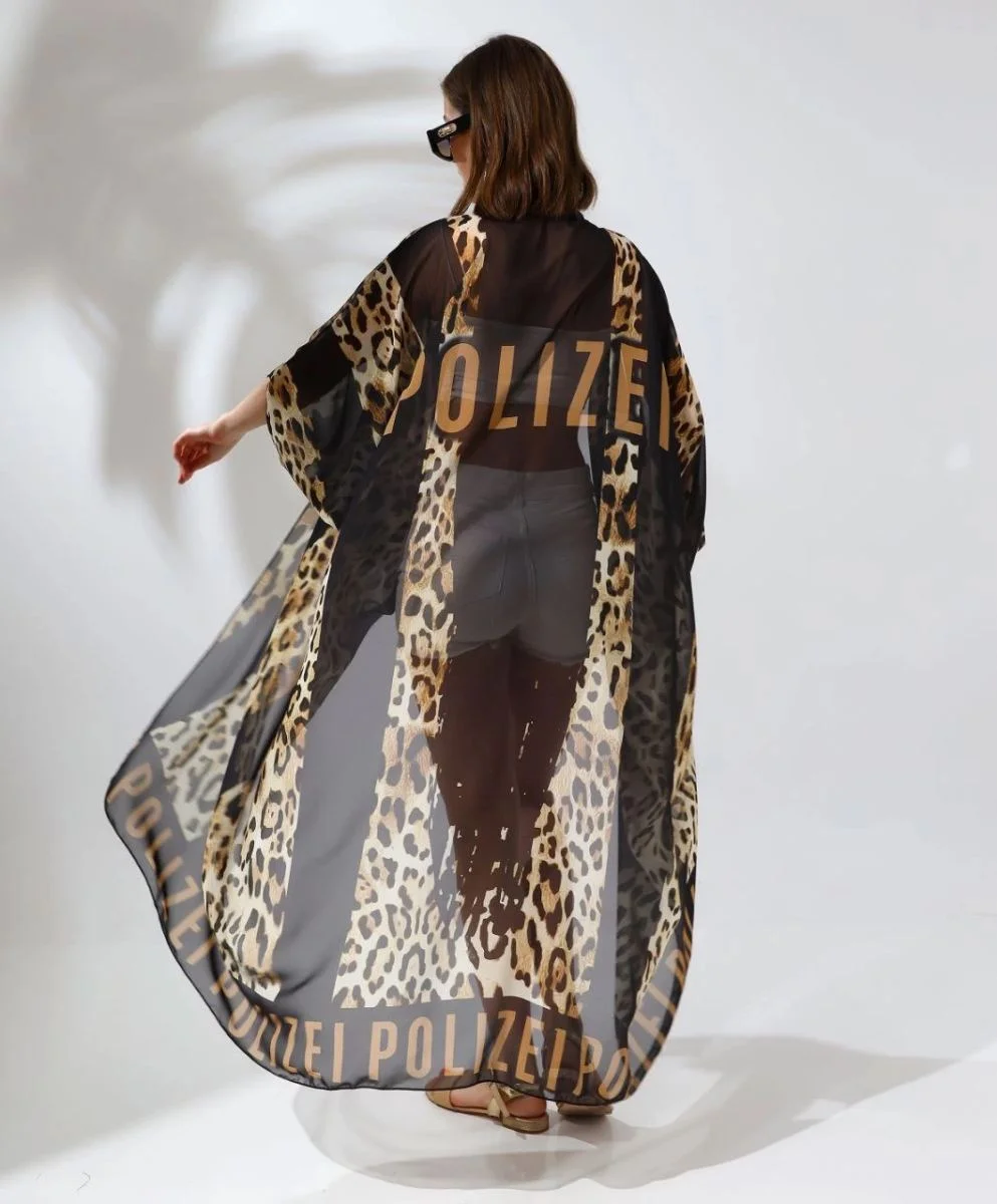 Kadın Rahat Kesim Şifon Kimono - Leopar