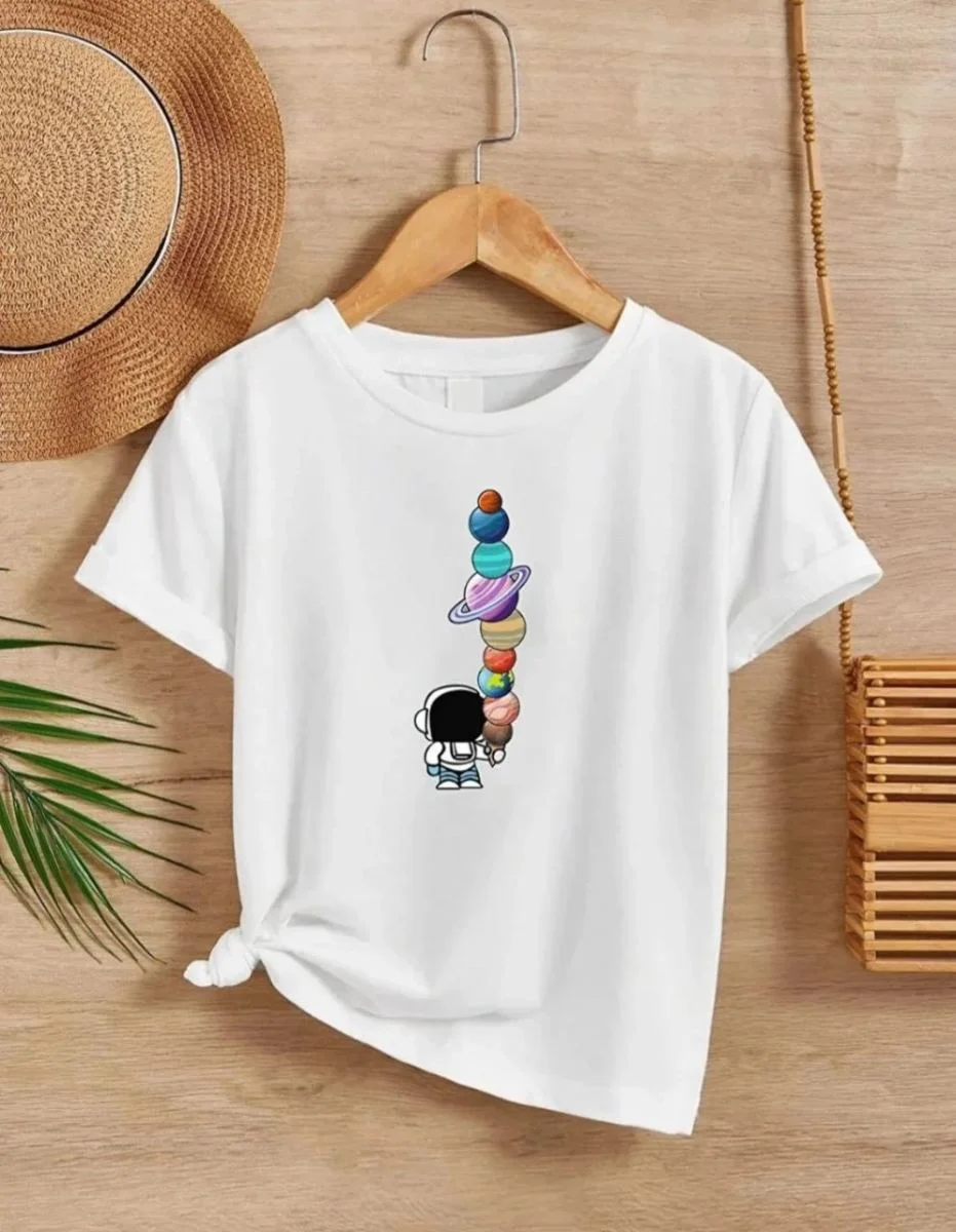 Çocuk Unisex Baskılı T-Shirt - Beyaz