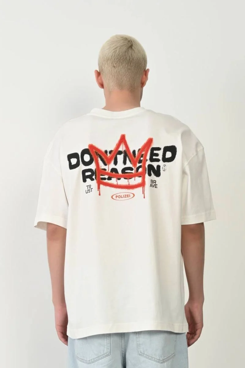 Erkek Kısa Kol Yazlık Tişört Bisiklet Yaka Baskılı Oversize T-Shirt - Beyaz