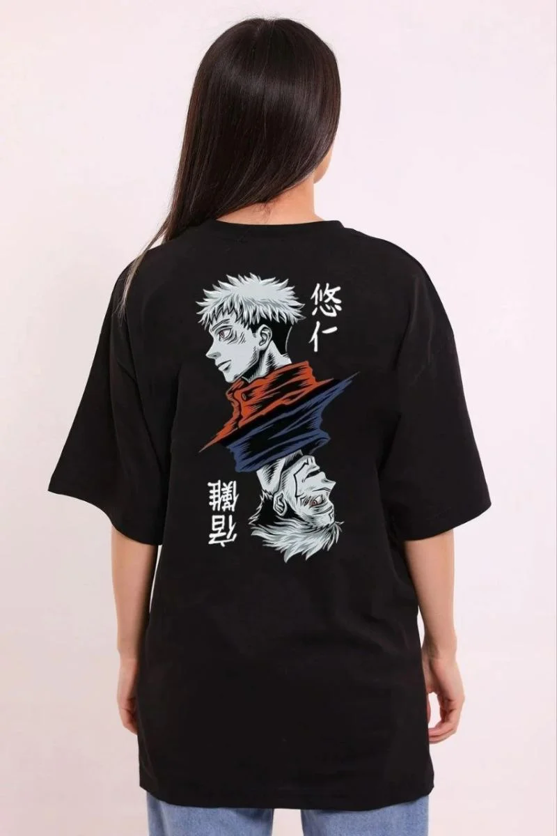 Kadın Kısa Kol Yazlık Tişört Bisiklet Yaka Baskılı Oversize T-Shirt - Siyah