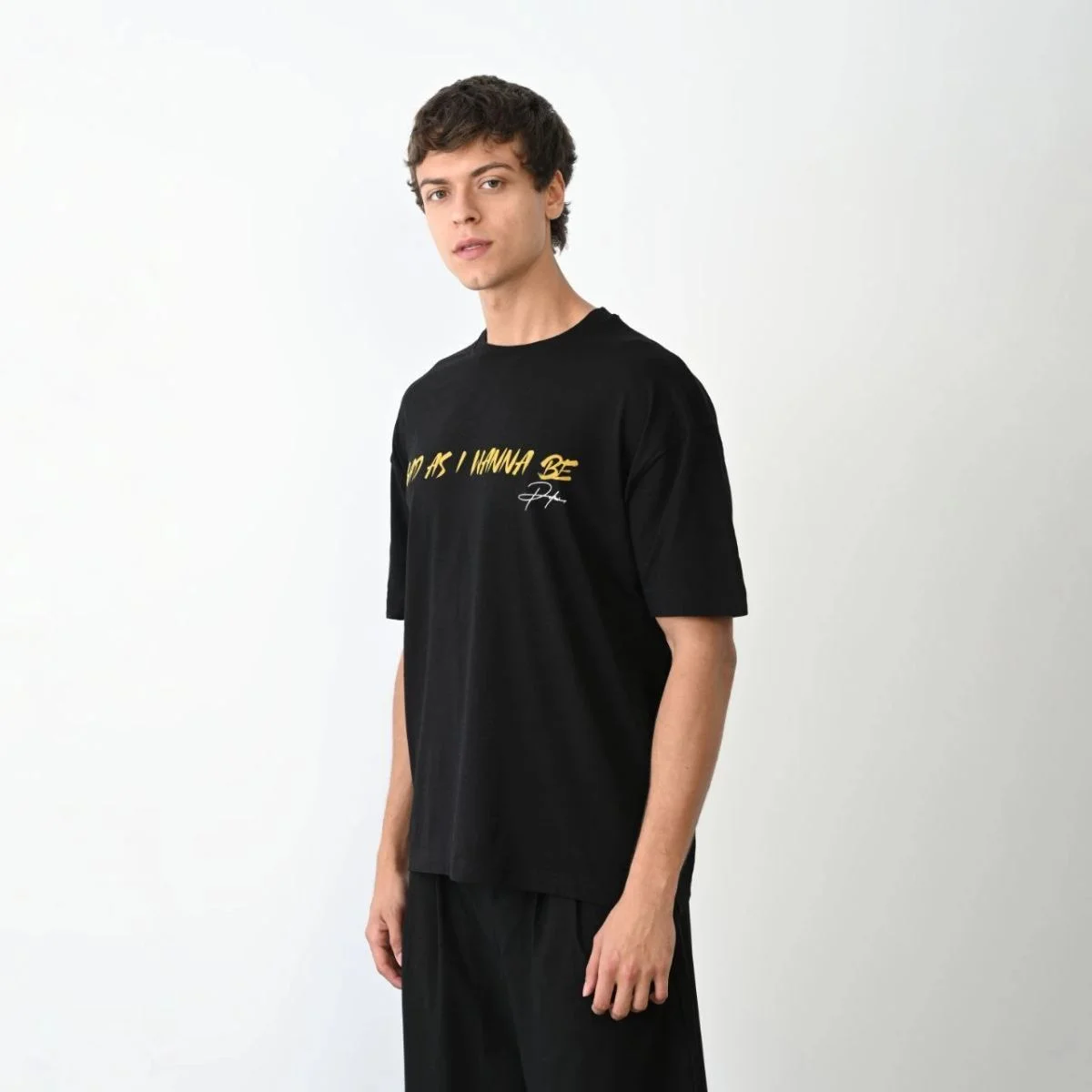 Erkek Baskılı T-Shirt Kısa Kol Bisiklet Yaka Regular Fit Rahat Kalıp Günlük Tişört - Siyah