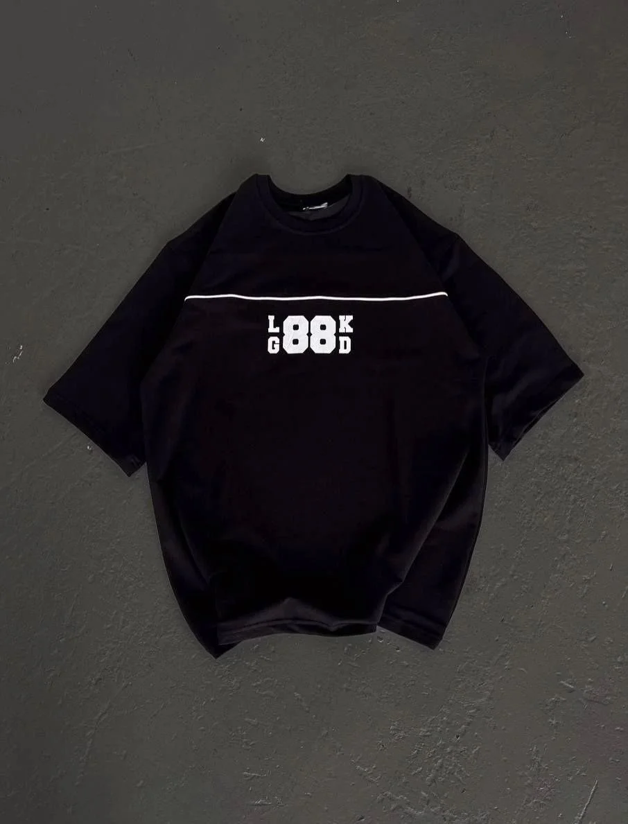 Kadın Baskılı T-Shirt Kısa Kol Bisiklet Yaka Oversize Rahat Kalıp Günlük Tişört   - Siyah